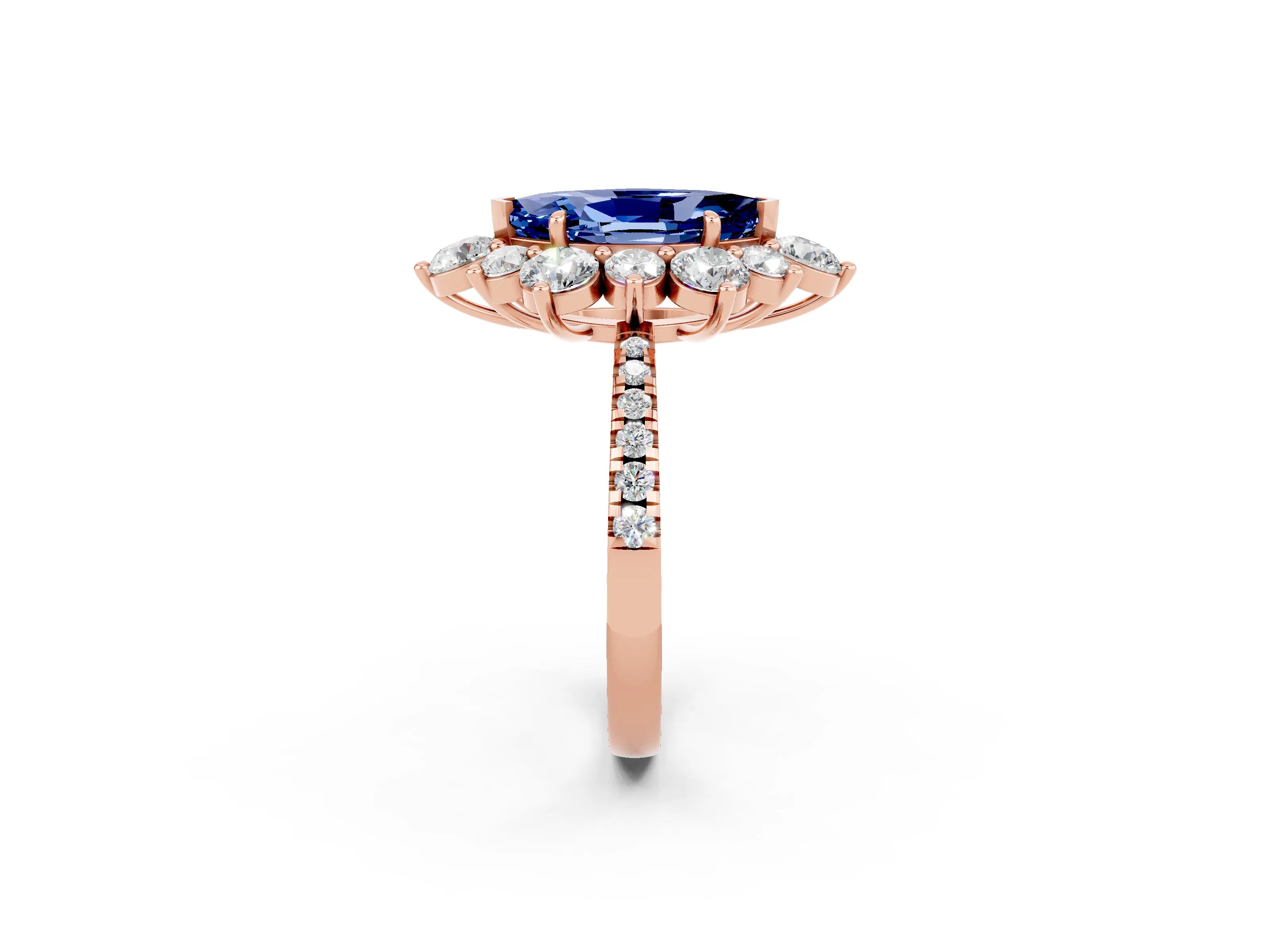 Rose gold Marquise Cut Cut Diamond Floral Halo Pave Band with Prong Setting_2