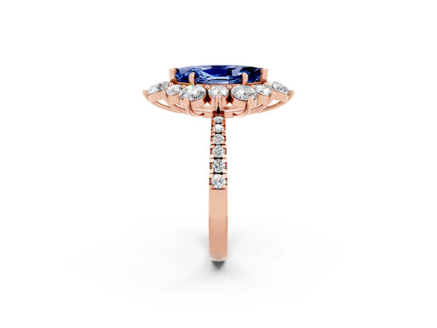 Rose gold Marquise Cut Cut Diamond Floral Halo Pave Band with Prong Setting_2