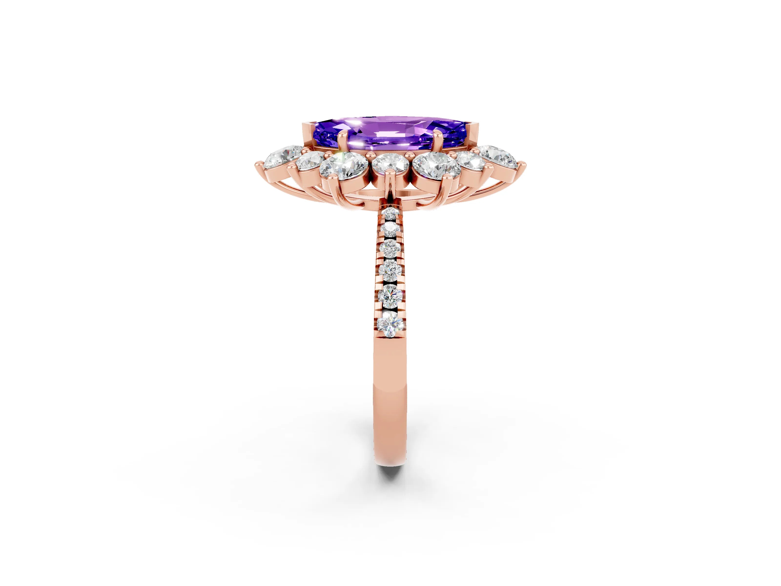 Rose gold Marquise Cut Cut Diamond Floral Halo Pave Band with Prong Setting_2