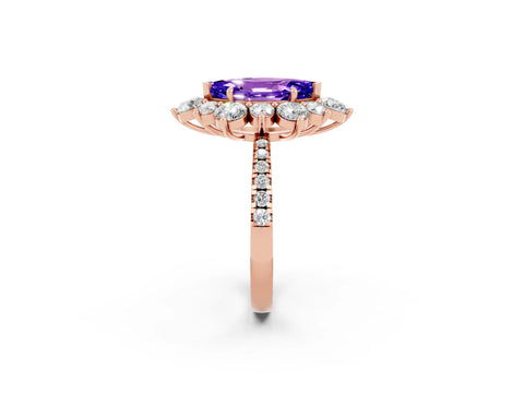 Rose gold Marquise Cut Cut Diamond Floral Halo Pave Band with Prong Setting_2