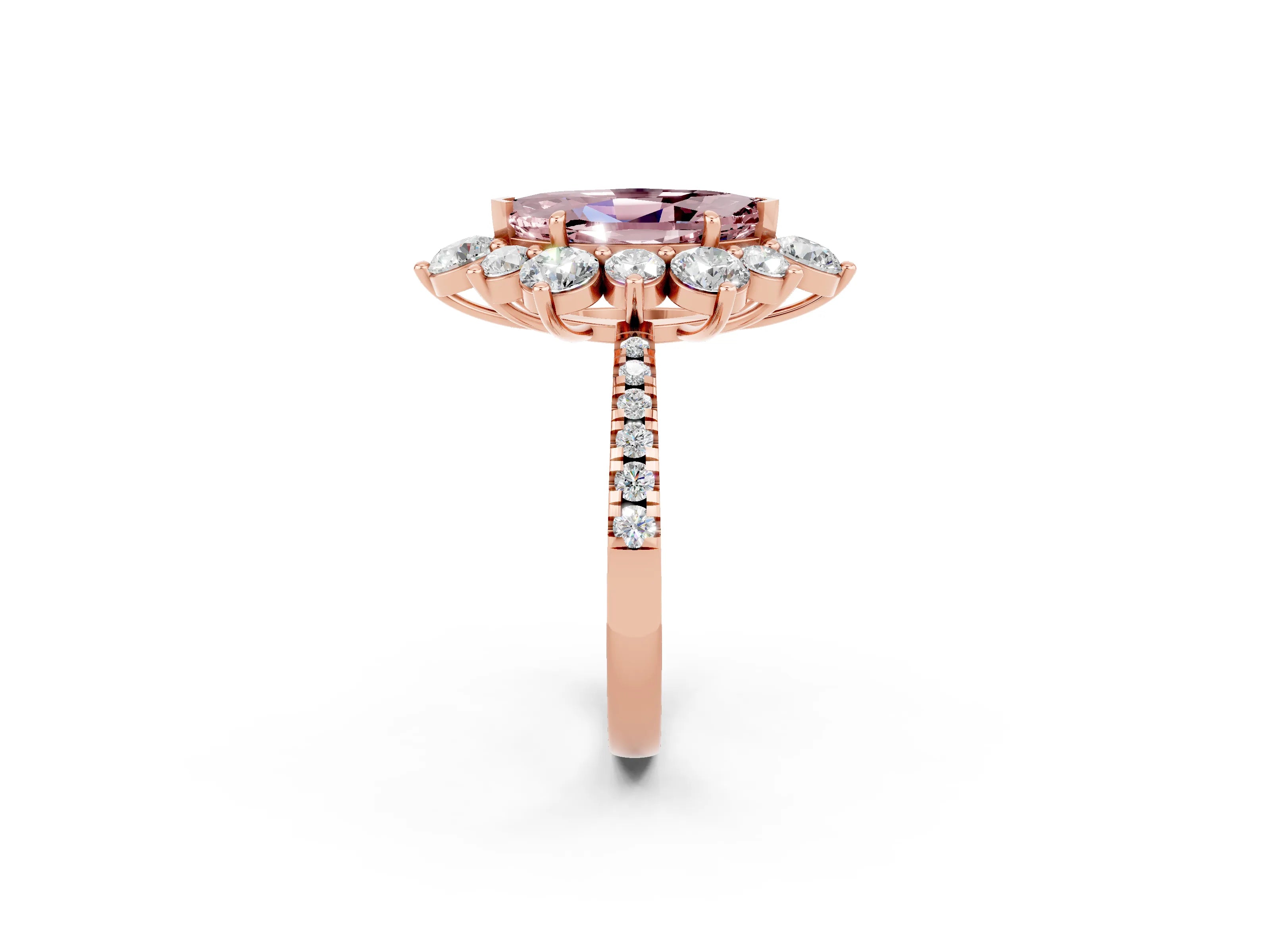 Rose gold Marquise Cut Cut Diamond Floral Halo Pave Band with Prong Setting_2