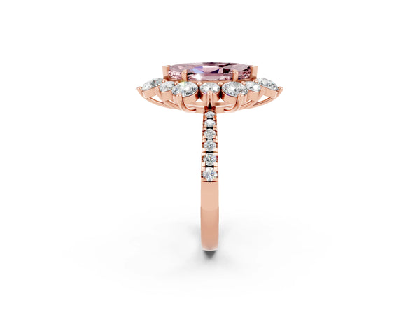 Rose gold Marquise Cut Cut Diamond Floral Halo Pave Band with Prong Setting