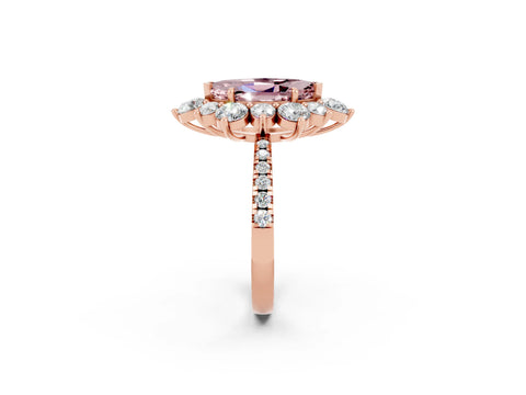 Rose gold Marquise Cut Cut Diamond Floral Halo Pave Band with Prong Setting_2