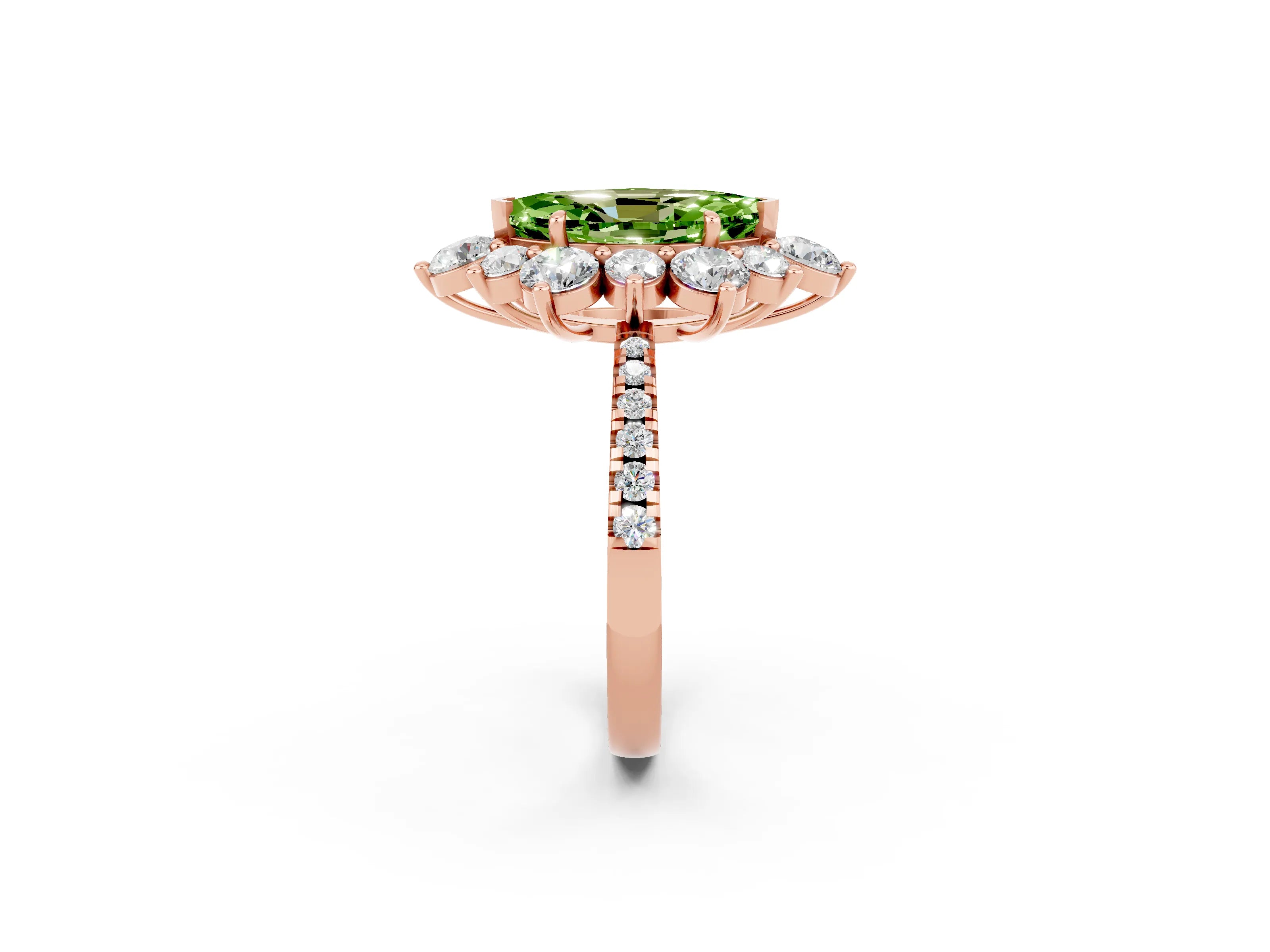 Rose gold Marquise Cut Cut Diamond Floral Halo Pave Band with Prong Setting_2