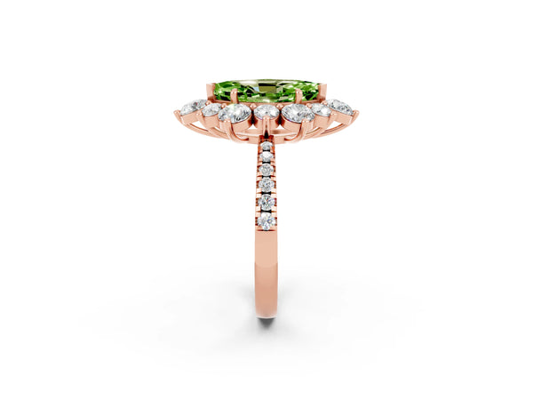 Rose gold Marquise Cut Cut Diamond Floral Halo Pave Band with Prong Setting
