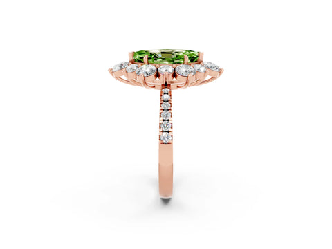Rose gold Marquise Cut Cut Diamond Floral Halo Pave Band with Prong Setting_2