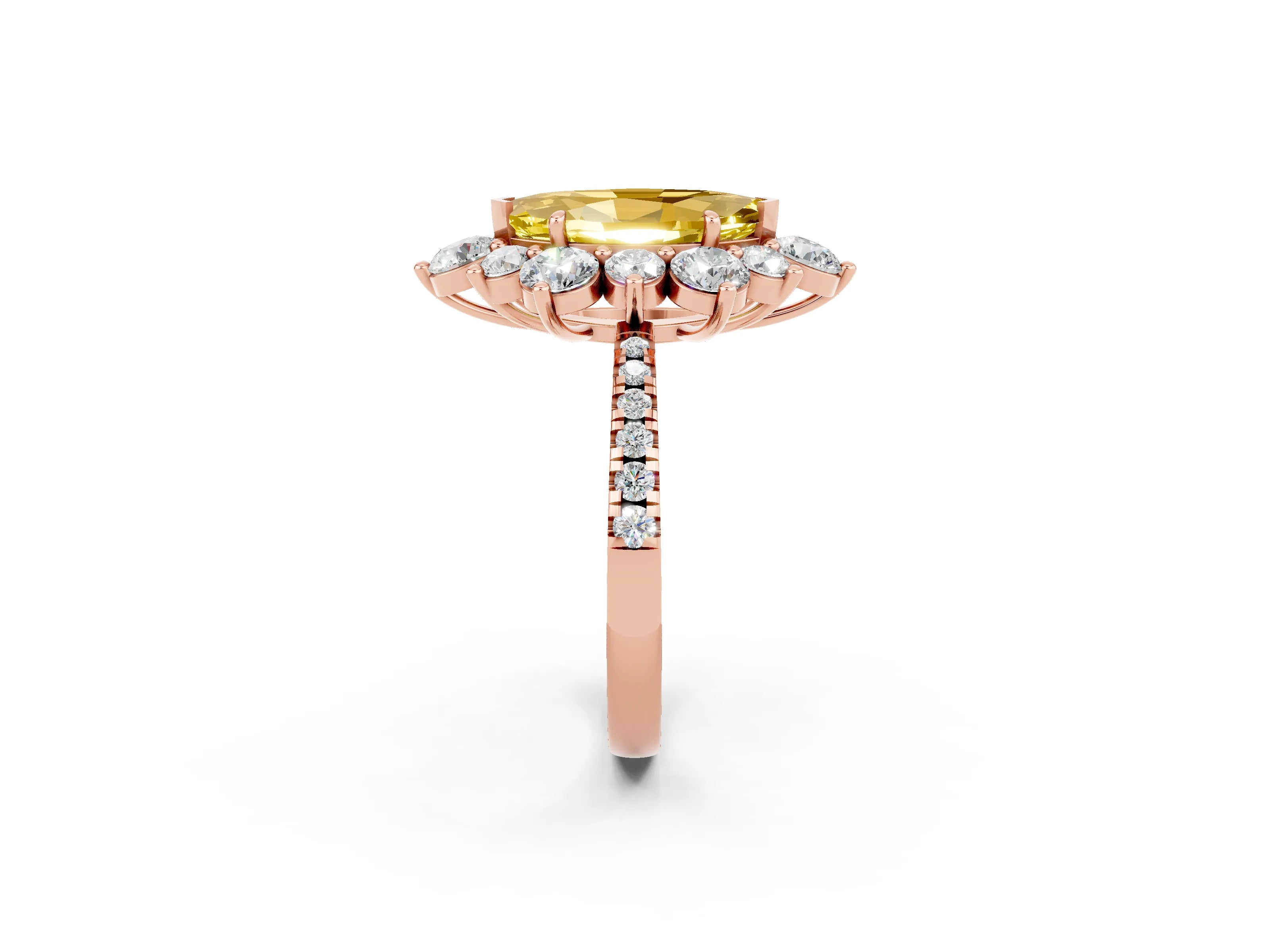Rose gold Marquise Cut Cut Diamond Floral Halo Pave Band with Prong Setting_2