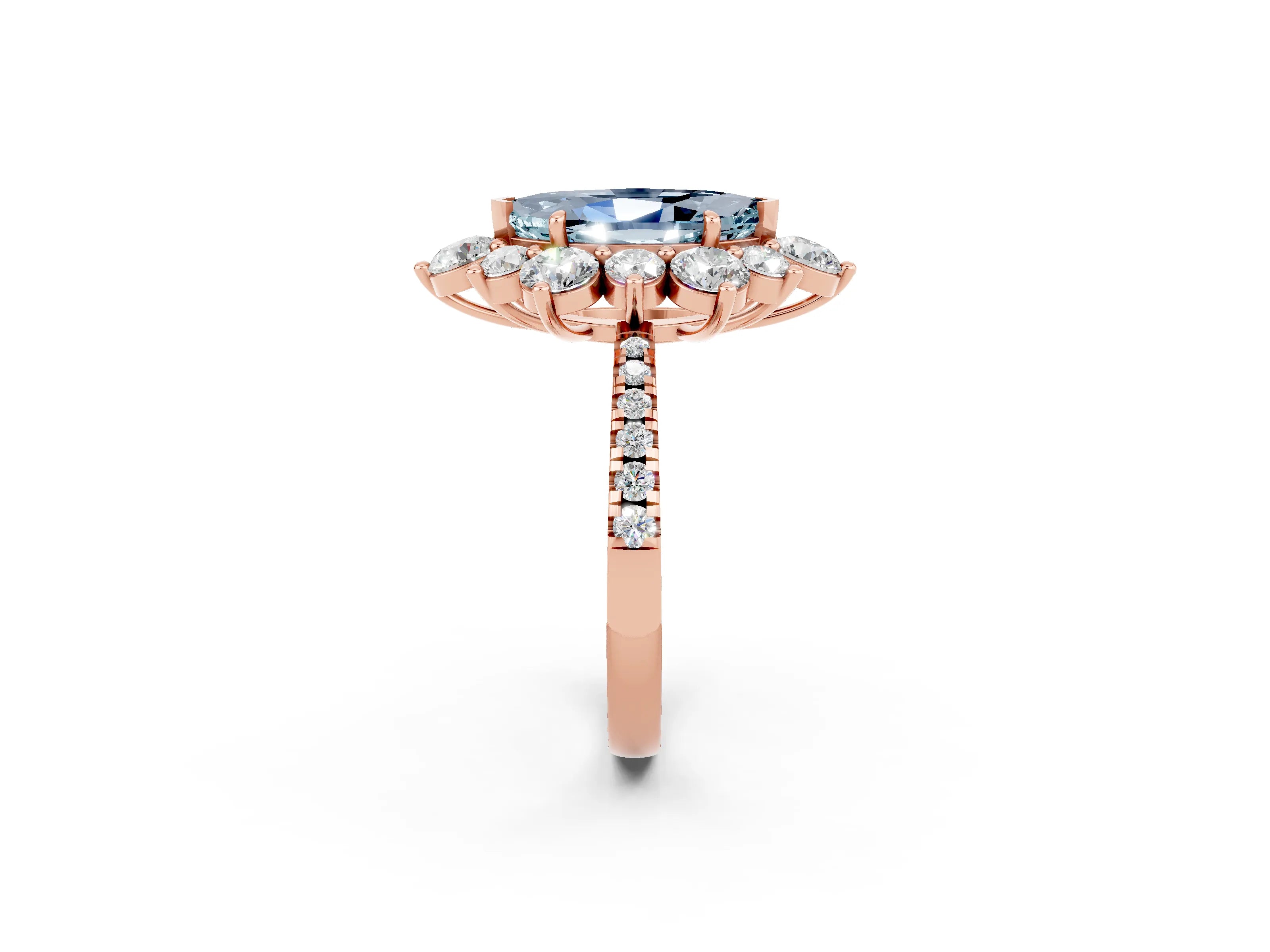 Rose gold Marquise Cut Cut Diamond Floral Halo Pave Band with Prong Setting_2