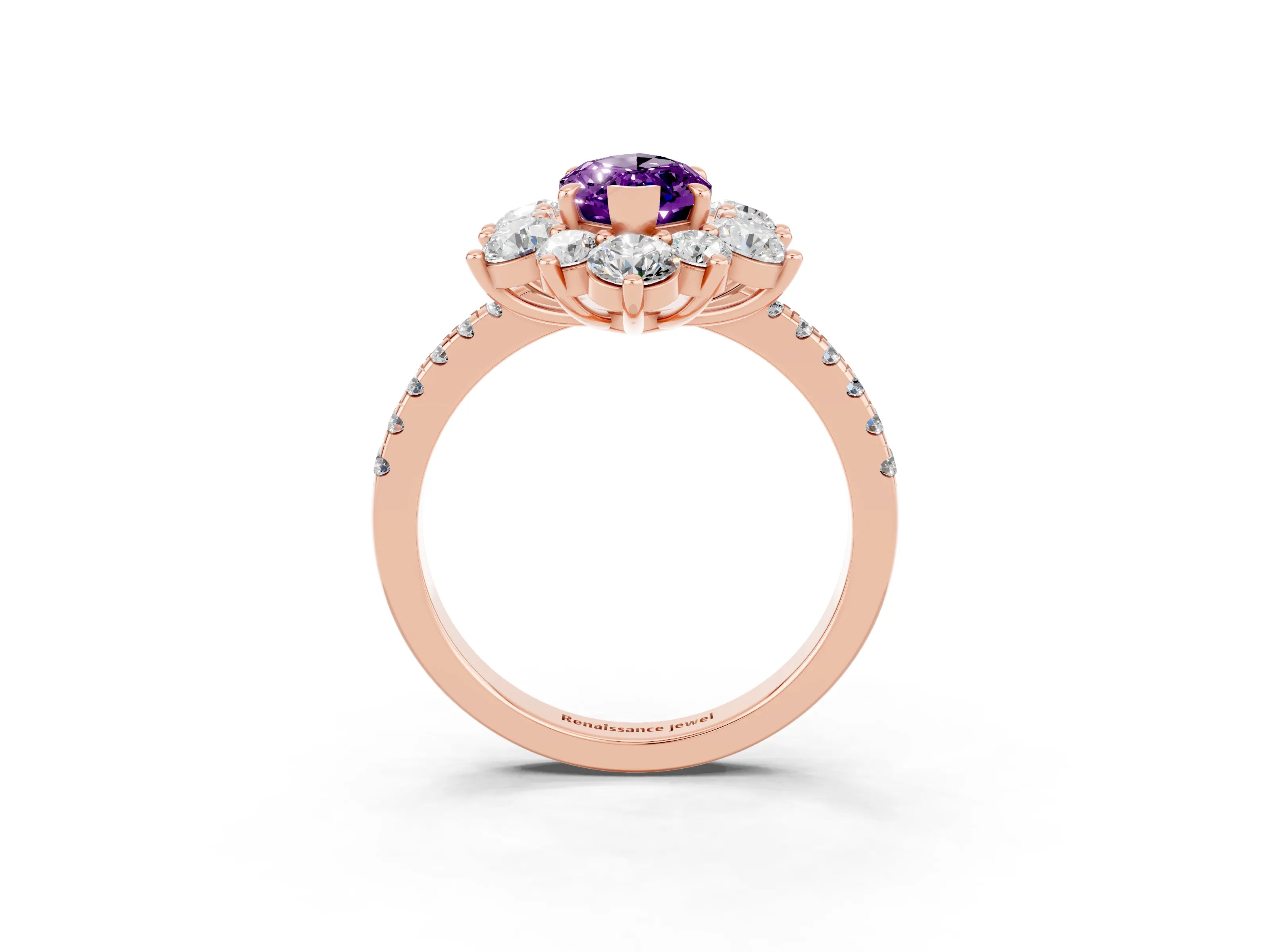 Rose gold Marquise Cut Cut Diamond Floral Halo Pave Band with Prong Setting_3