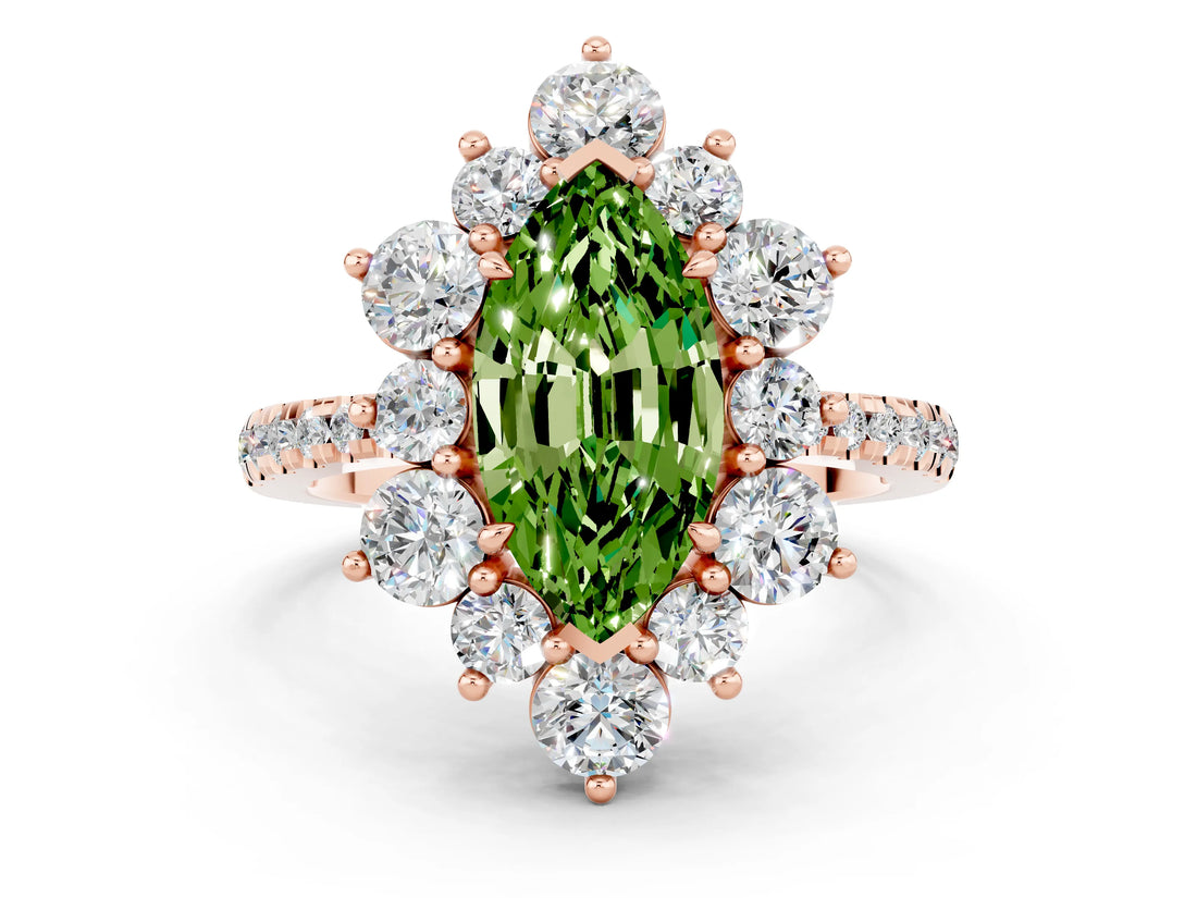 Rose gold Marquise Cut Cut Diamond Floral Halo Pave Band with Prong Setting
