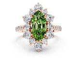 Rose gold Marquise Cut Cut Diamond Floral Halo Pave Band with Prong Setting