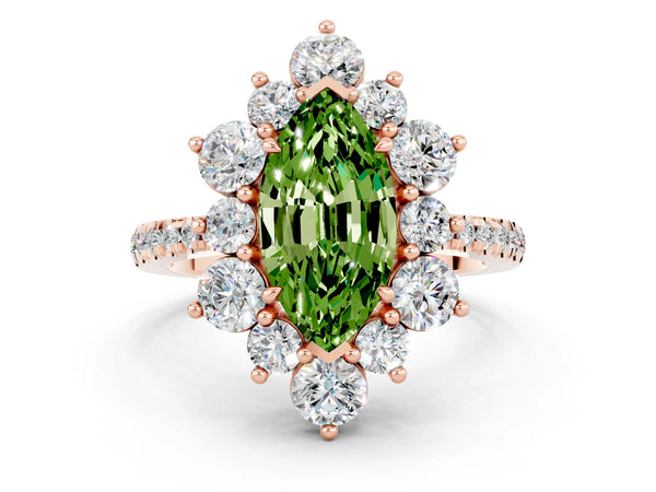 Rose gold Marquise Cut Cut Diamond Floral Halo Pave Band with Prong Setting