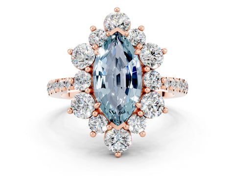 Rose gold Marquise Cut Cut Diamond Floral Halo Pave Band with Prong Setting