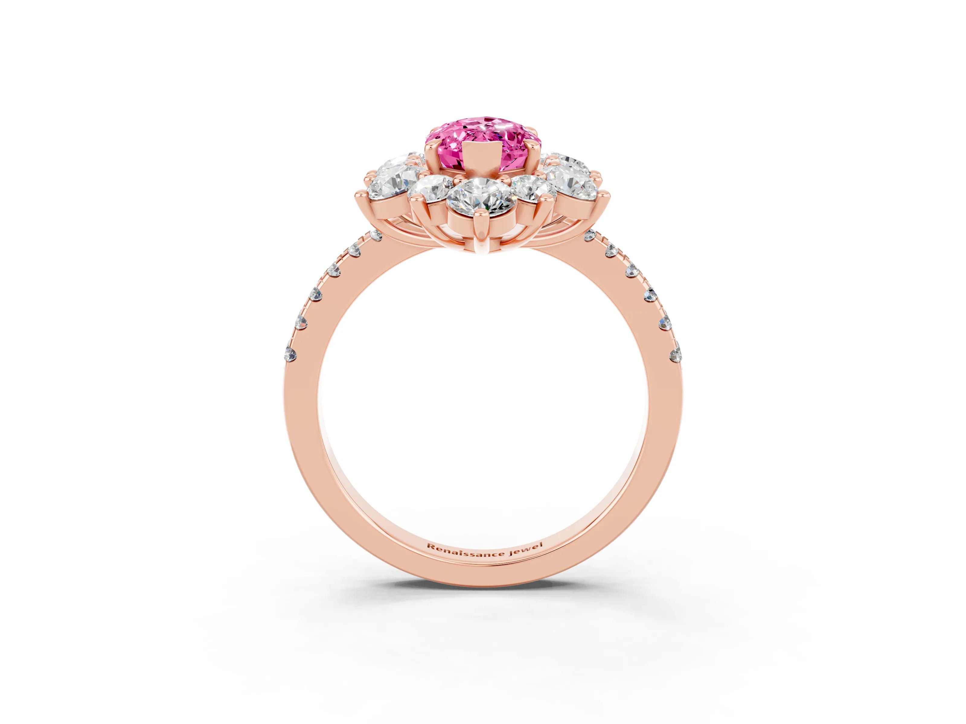 Rose gold Marquise Cut Cut Diamond Floral Halo Pave Band with Prong Setting_3