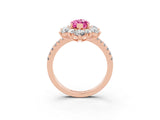 Rose gold Marquise Cut Cut Diamond Floral Halo Pave Band with Prong Setting_3