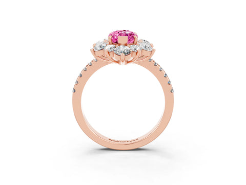 Rose gold Marquise Cut Cut Diamond Floral Halo Pave Band with Prong Setting_3