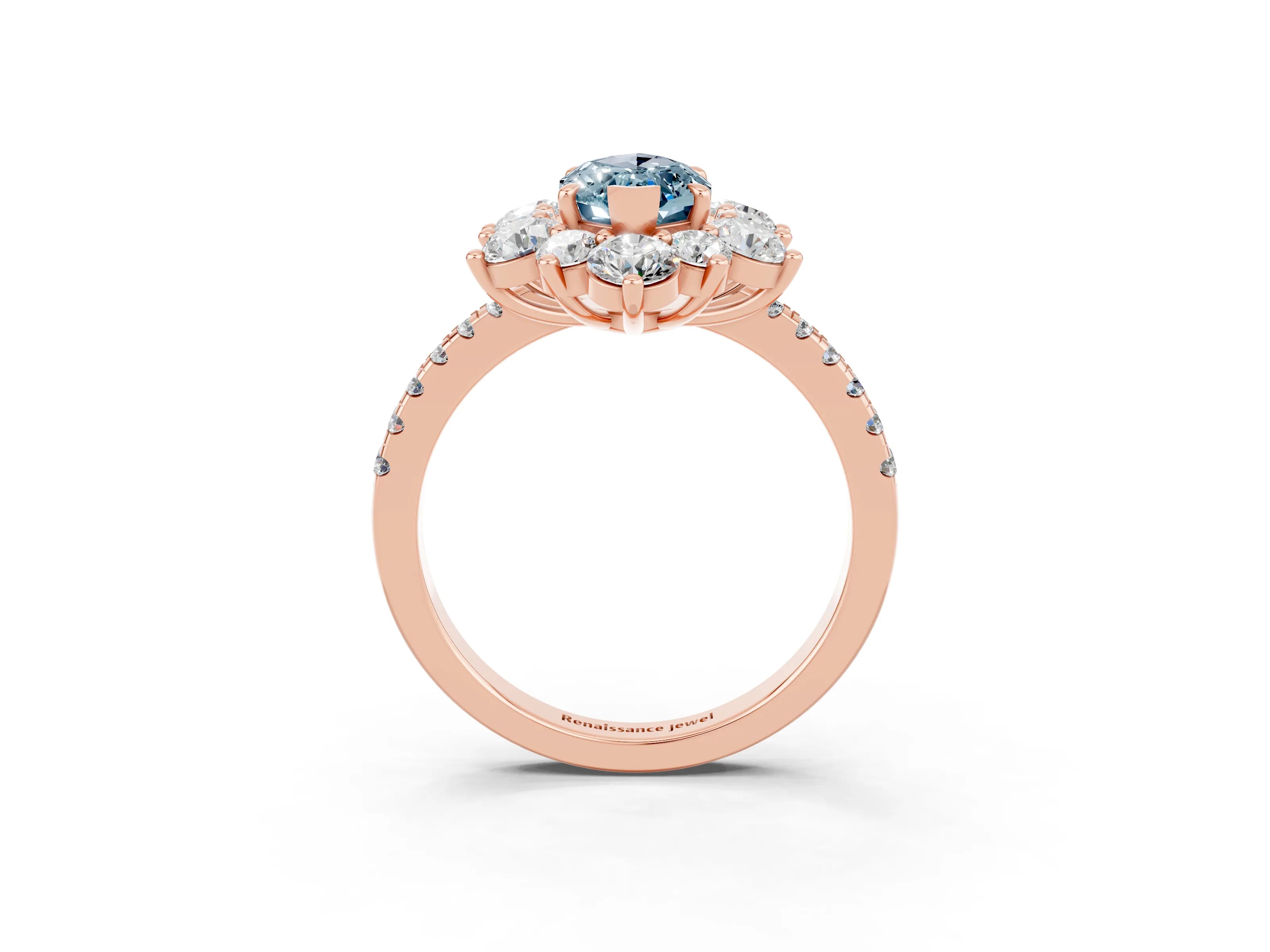 Rose gold Marquise Cut Cut Diamond Floral Halo Pave Band with Prong Setting_3