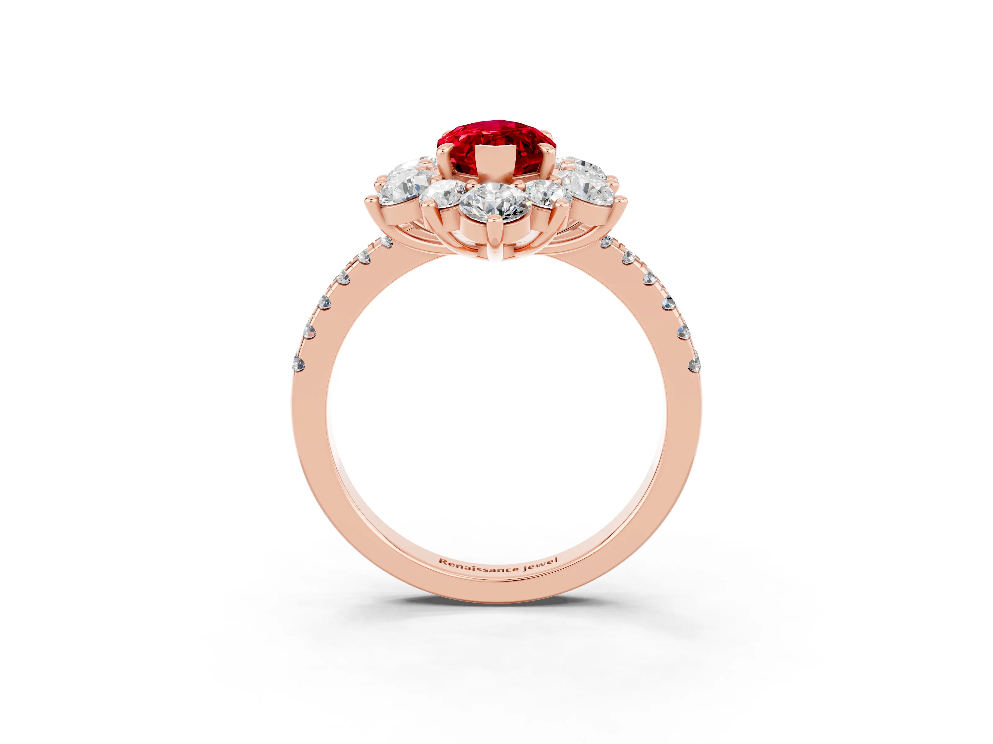 Rose gold Marquise Cut Cut Diamond Floral Halo Pave Band with Prong Setting_3