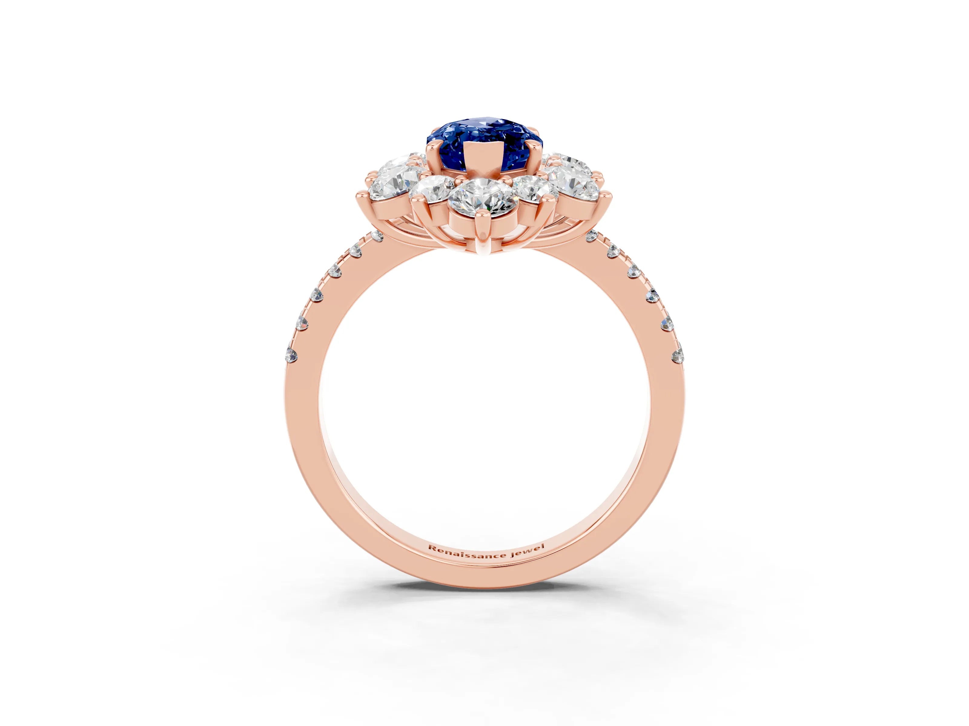 Rose gold Marquise Cut Cut Diamond Floral Halo Pave Band with Prong Setting_3
