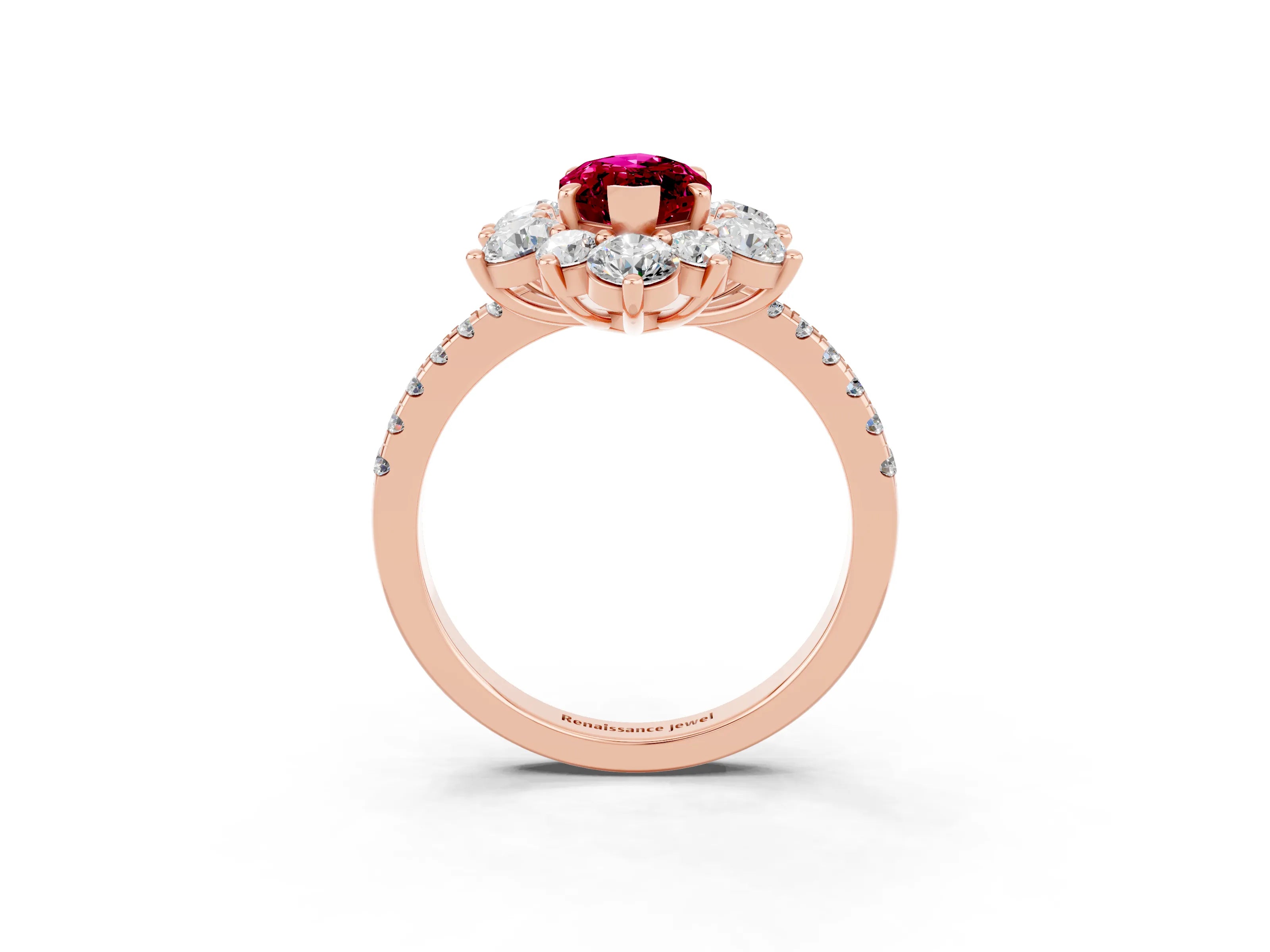 Rose gold Marquise Cut Cut Diamond Floral Halo Pave Band with Prong Setting_3