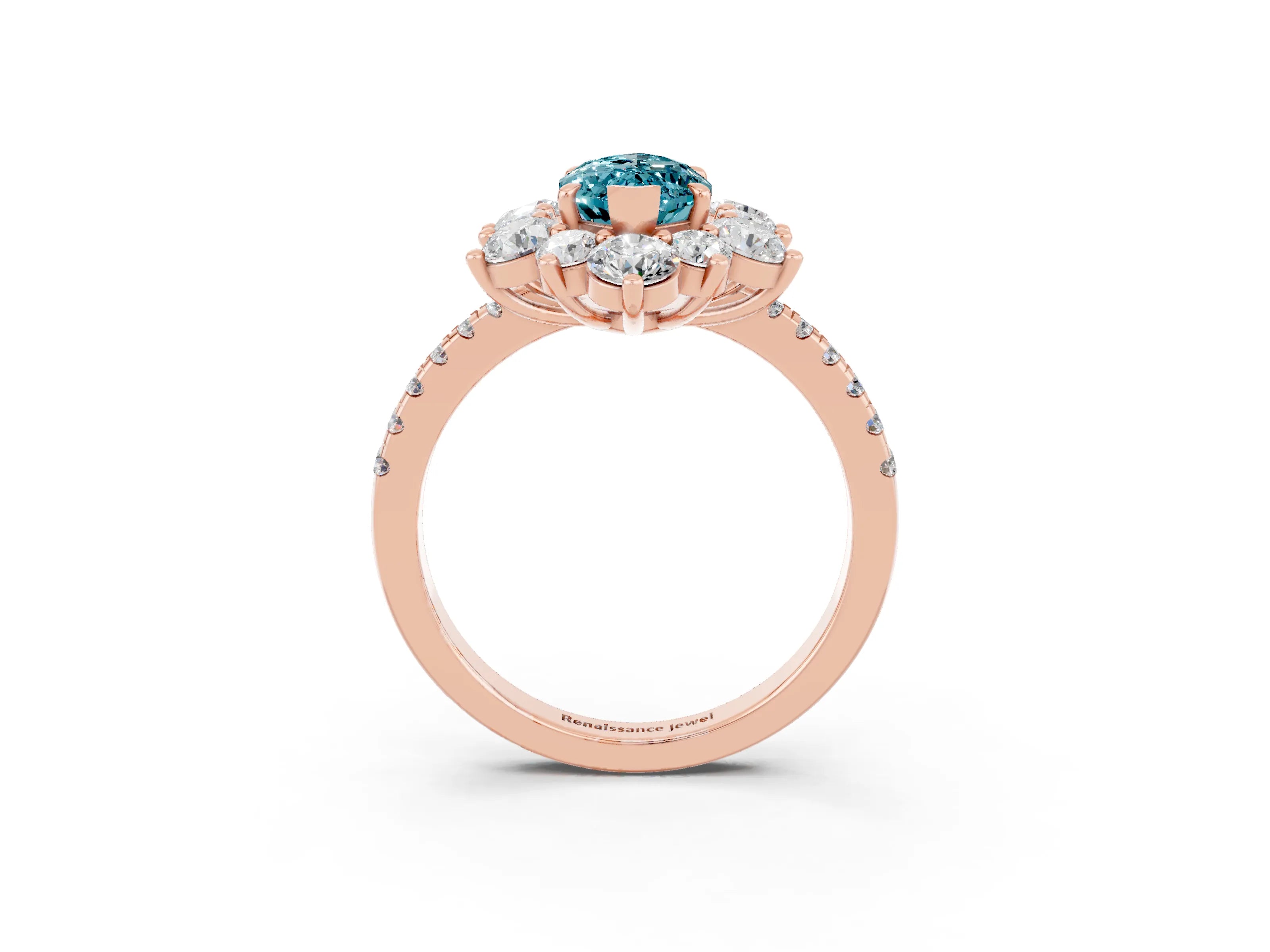 Rose gold Marquise Cut Cut Diamond Floral Halo Pave Band with Prong Setting_3