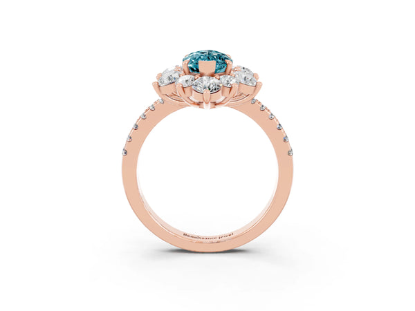 Rose gold Marquise Cut Cut Diamond Floral Halo Pave Band with Prong Setting