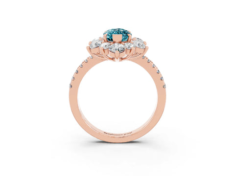 Rose gold Marquise Cut Cut Diamond Floral Halo Pave Band with Prong Setting_3