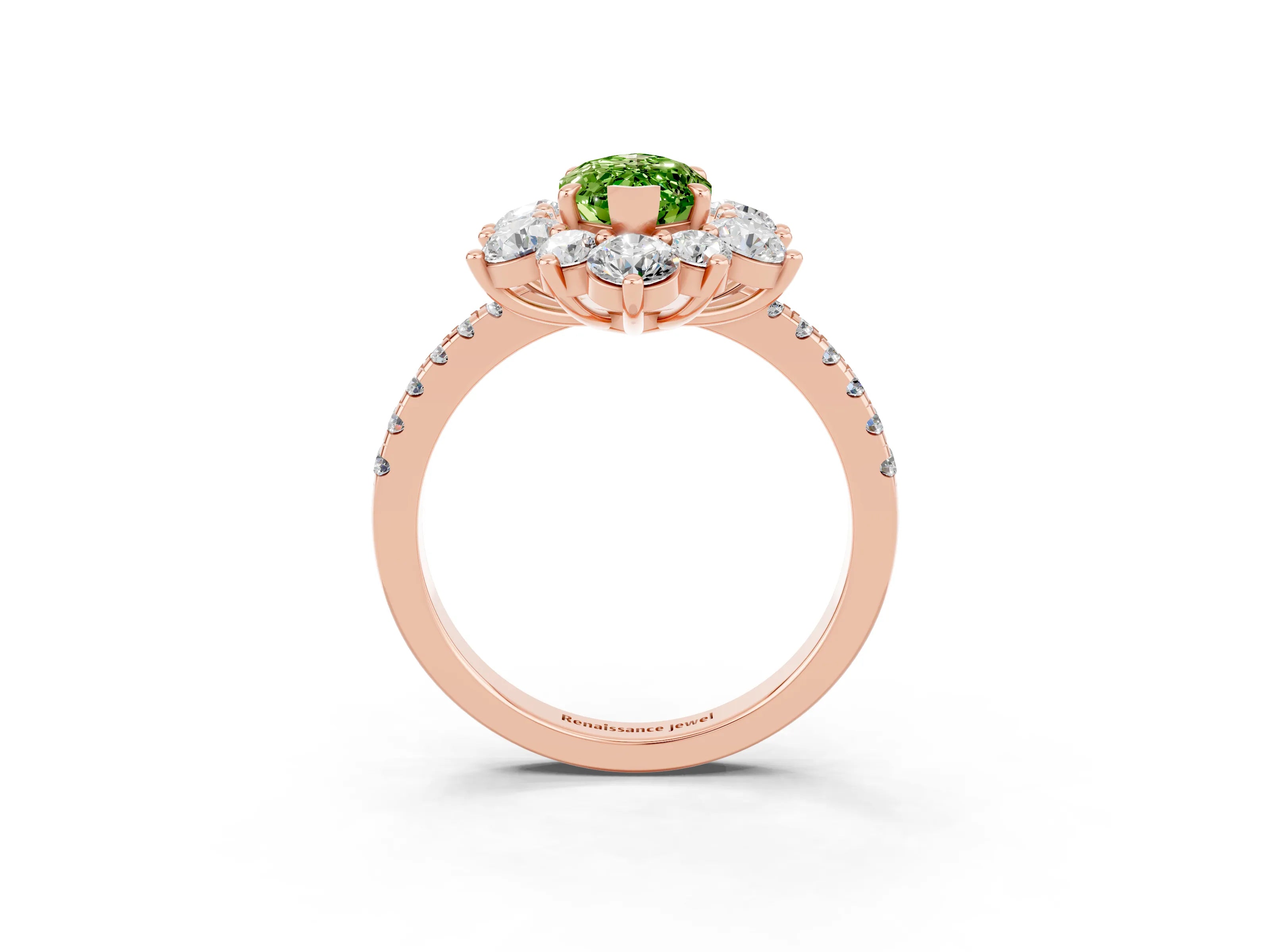Rose gold Marquise Cut Cut Diamond Floral Halo Pave Band with Prong Setting_3