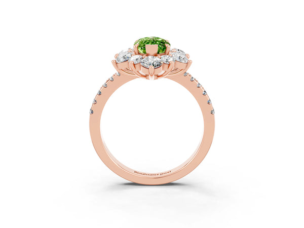 Rose gold Marquise Cut Cut Diamond Floral Halo Pave Band with Prong Setting