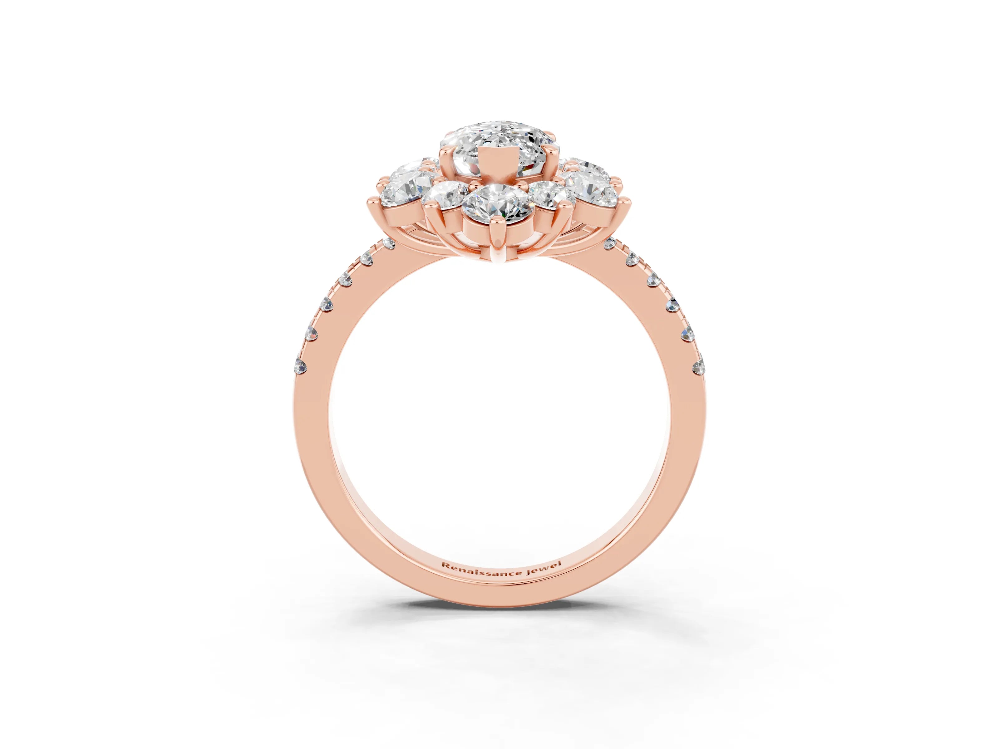 Rose gold Marquise Cut Cut Diamond Floral Halo Pave Band with Prong Setting_3