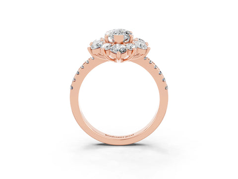 Rose gold Marquise Cut Cut Diamond Floral Halo Pave Band with Prong Setting_3
