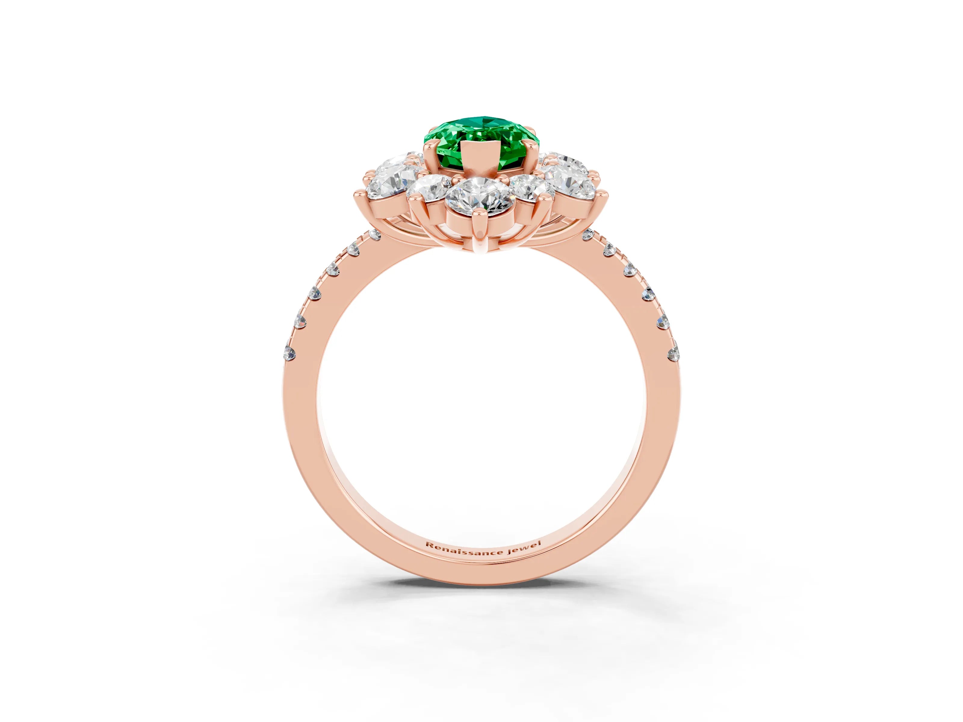Rose gold Marquise Cut Cut Diamond Floral Halo Pave Band with Prong Setting_3