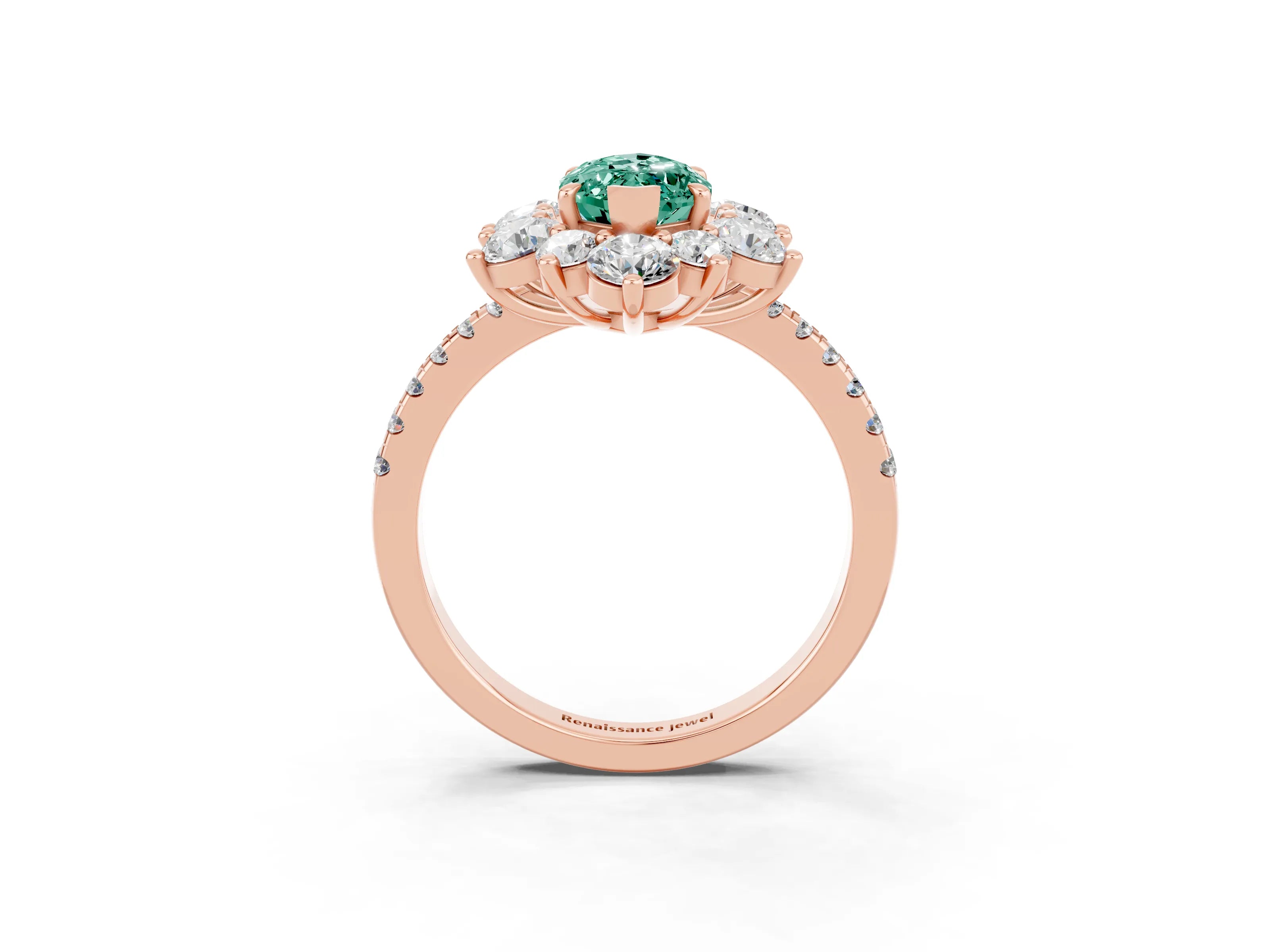 Rose gold Marquise Cut Cut Diamond Floral Halo Pave Band with Prong Setting_3