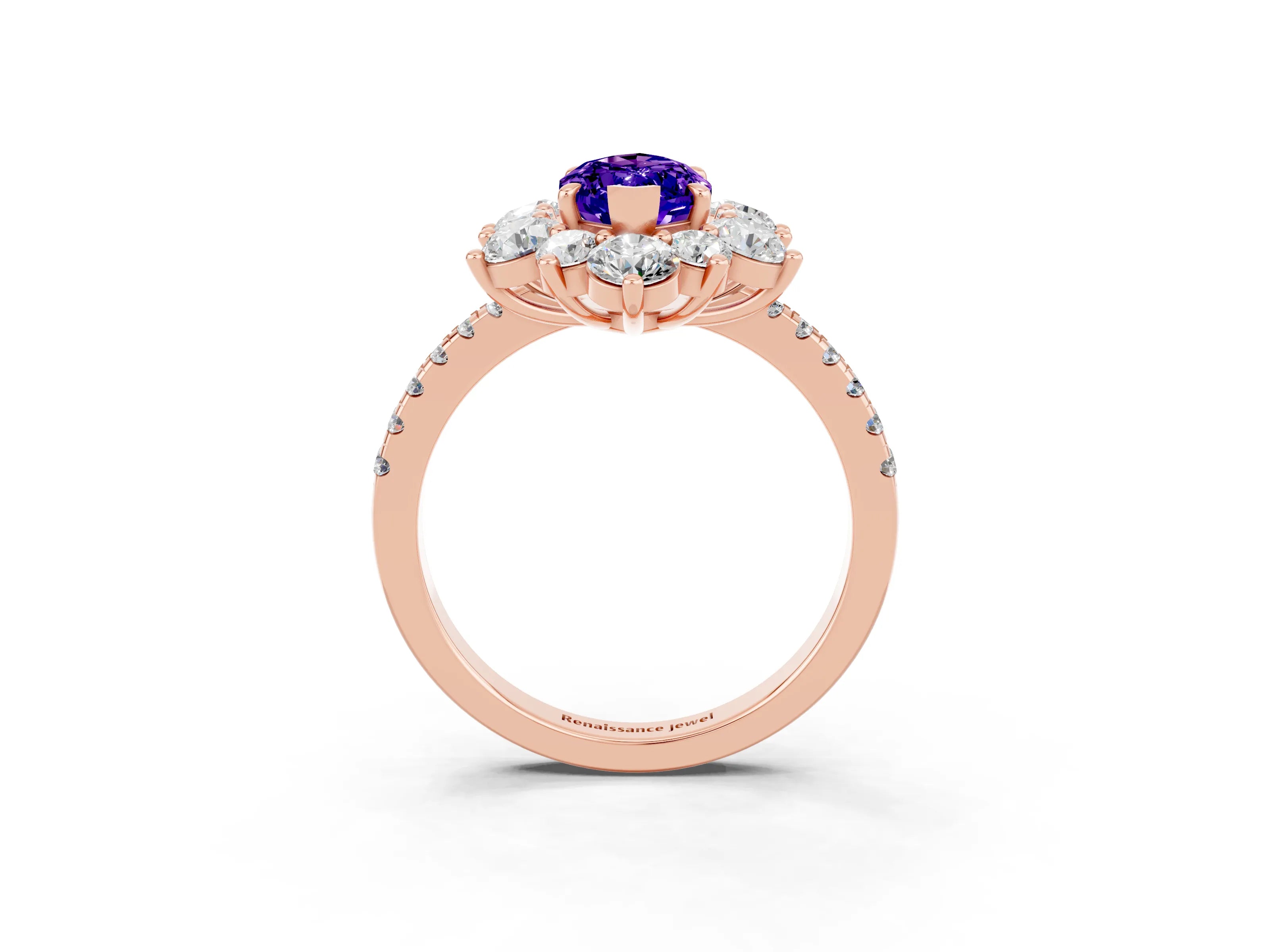 Rose gold Marquise Cut Cut Diamond Floral Halo Pave Band with Prong Setting_3