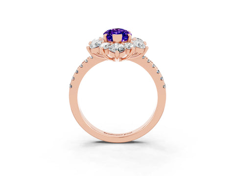Rose gold Marquise Cut Cut Diamond Floral Halo Pave Band with Prong Setting_3