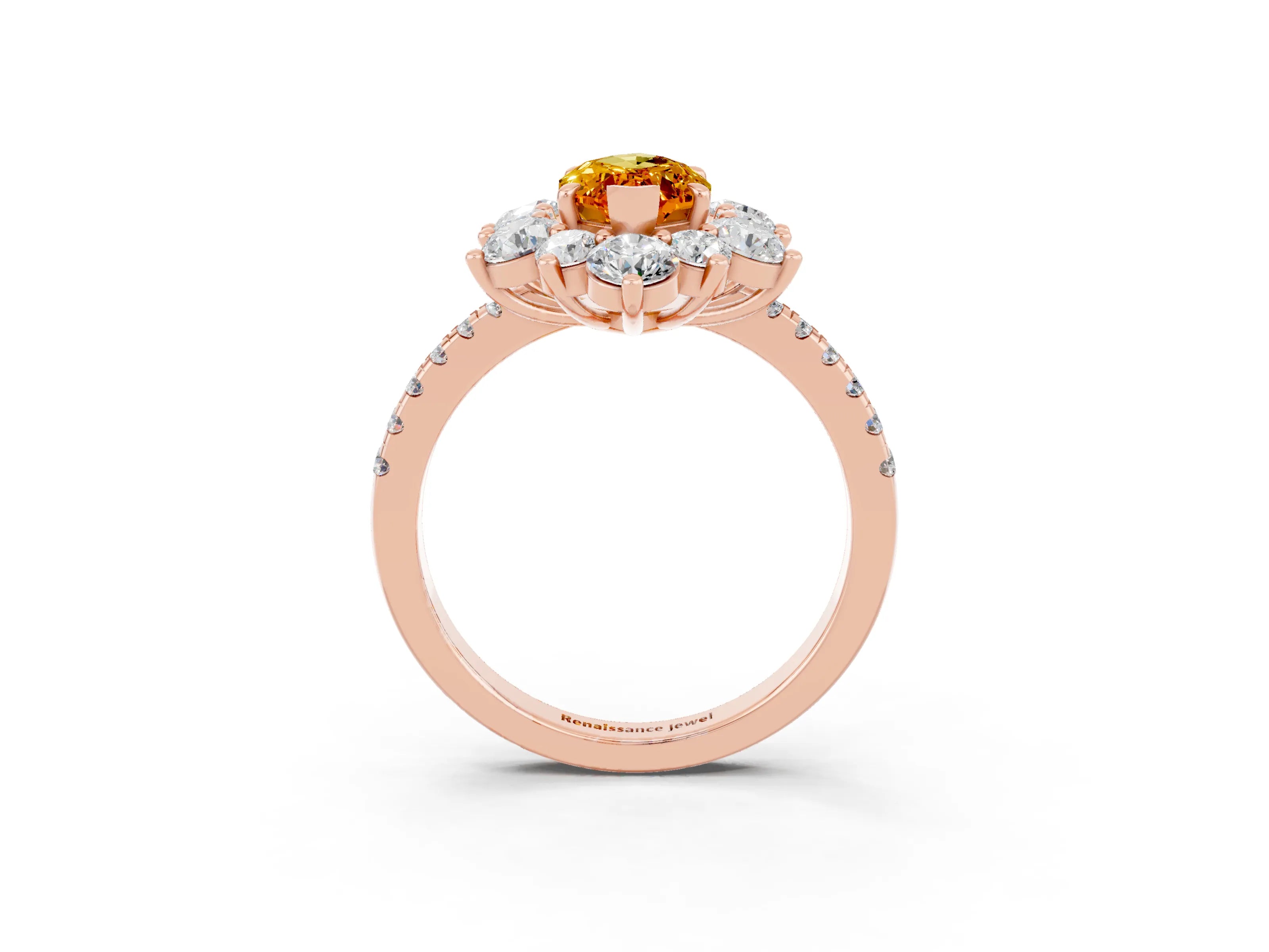 Rose gold Marquise Cut Cut Diamond Floral Halo Pave Band with Prong Setting_3