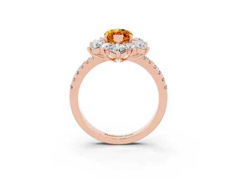 Rose gold Marquise Cut Cut Diamond Floral Halo Pave Band with Prong Setting_3