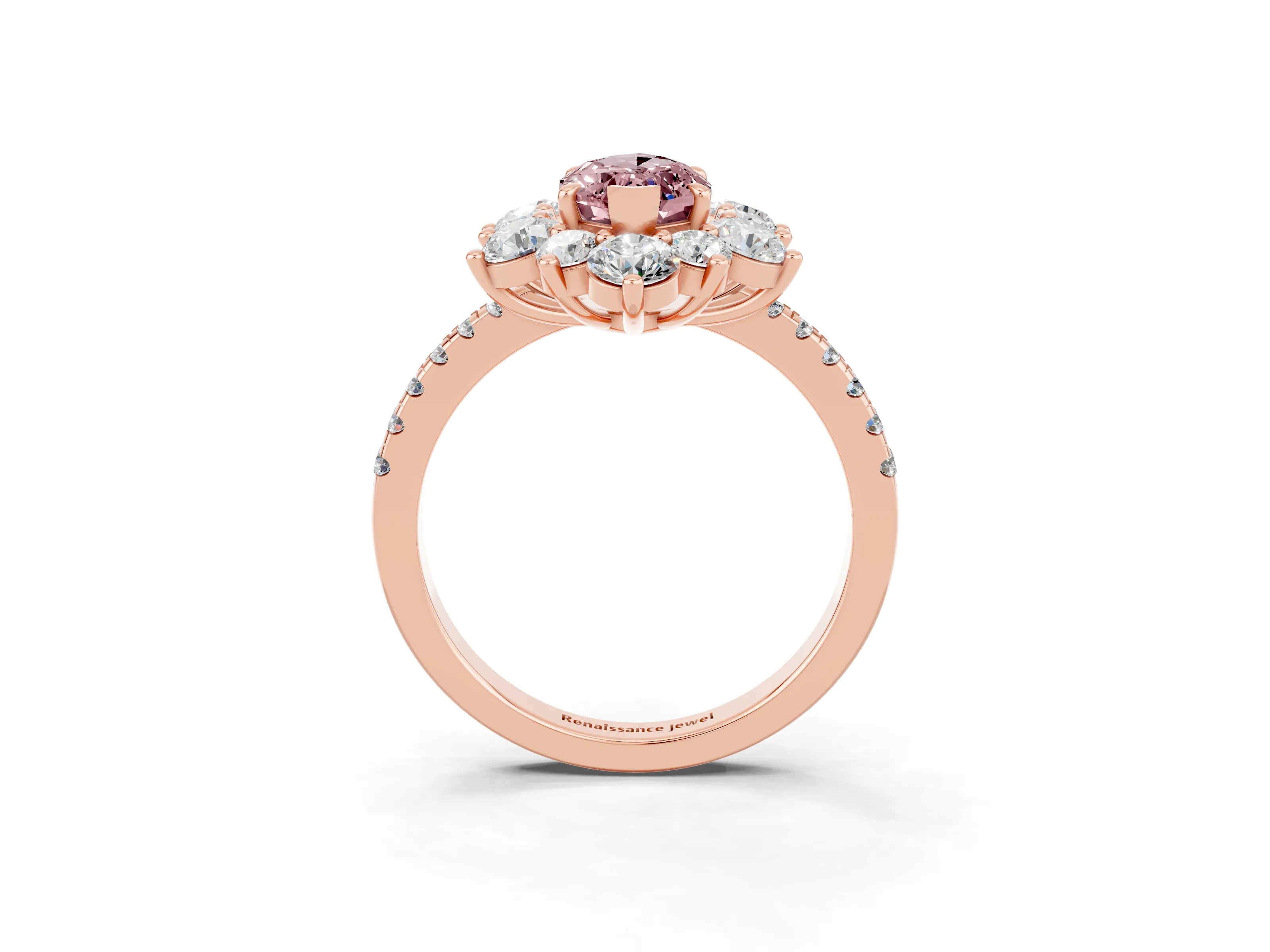 Rose gold Marquise Cut Cut Diamond Floral Halo Pave Band with Prong Setting_3