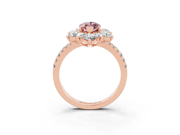 Rose gold Marquise Cut Cut Diamond Floral Halo Pave Band with Prong Setting