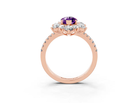 Rose gold Marquise Cut Cut Diamond Floral Halo Pave Band with Prong Setting_3