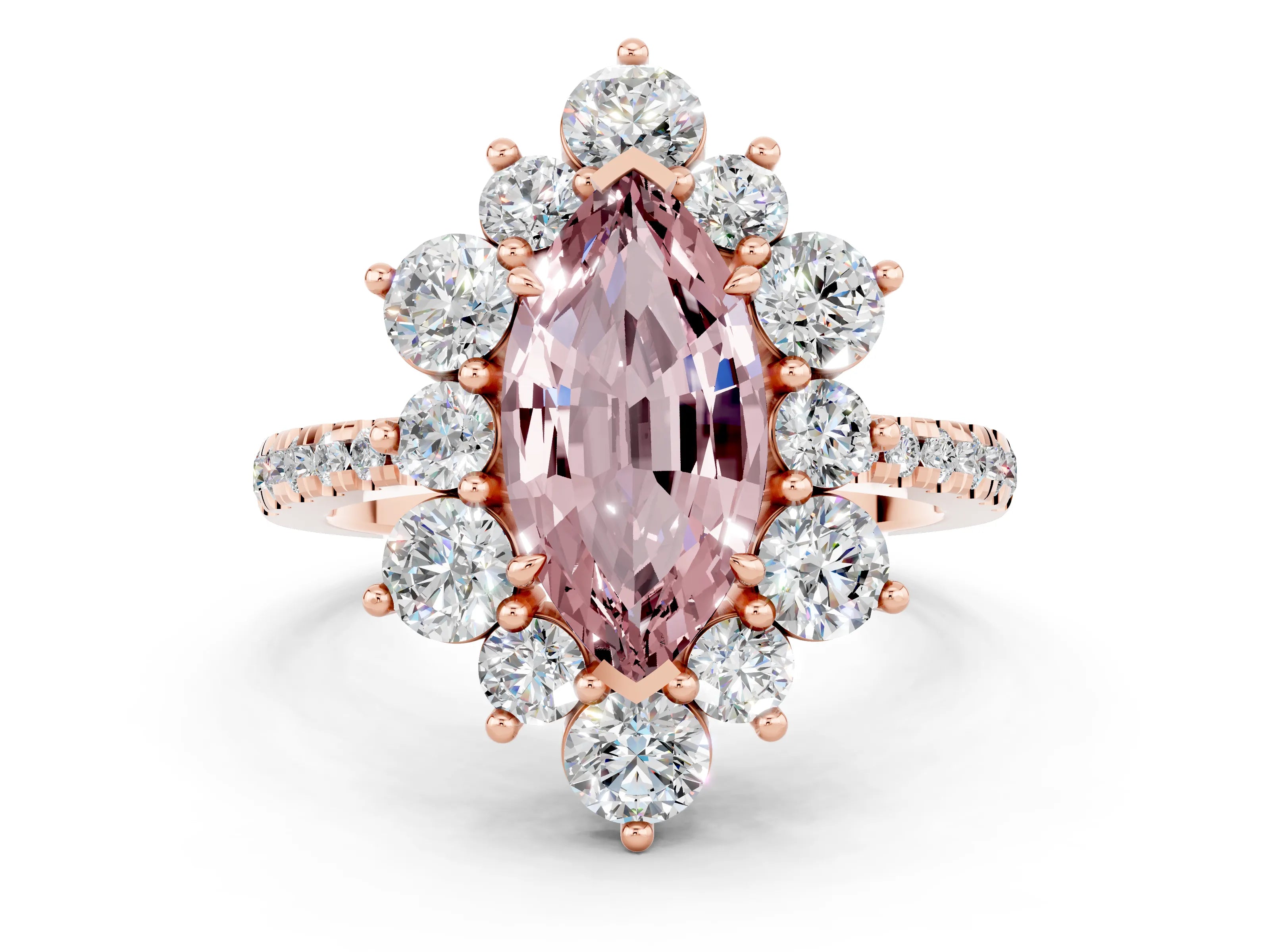 Rose gold Marquise Cut Cut Diamond Floral Halo Pave Band with Prong Setting