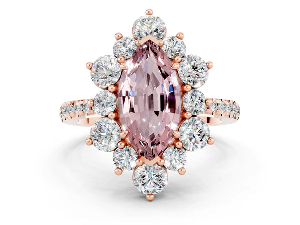 Rose gold Marquise Cut Cut Diamond Floral Halo Pave Band with Prong Setting