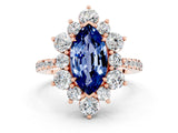 Rose gold Marquise Cut Cut Diamond Floral Halo Pave Band with Prong Setting