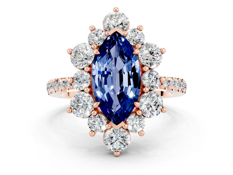 Rose gold Marquise Cut Cut Diamond Floral Halo Pave Band with Prong Setting