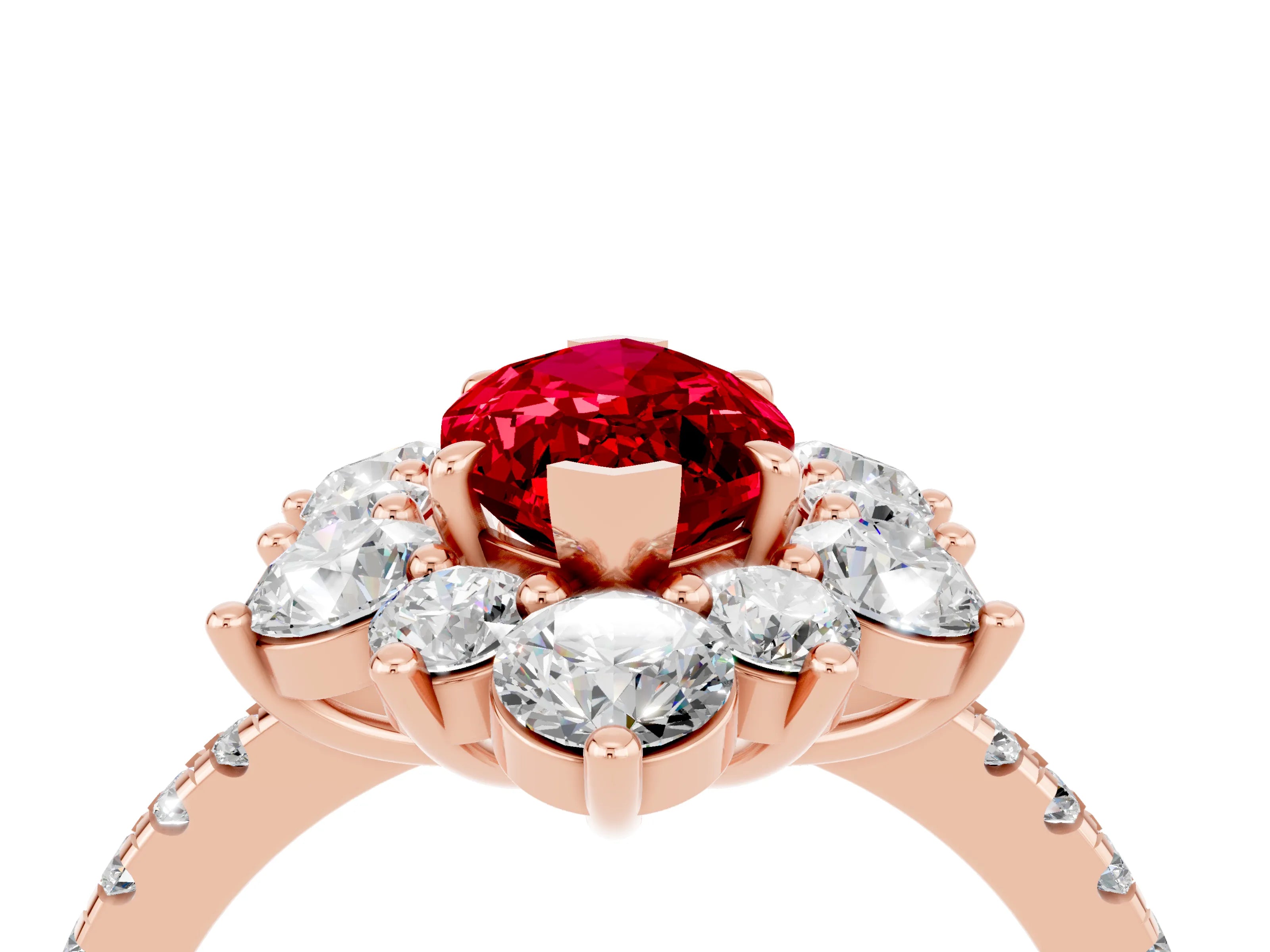 Rose gold Marquise Cut Cut Diamond Floral Halo Pave Band with Prong Setting_4