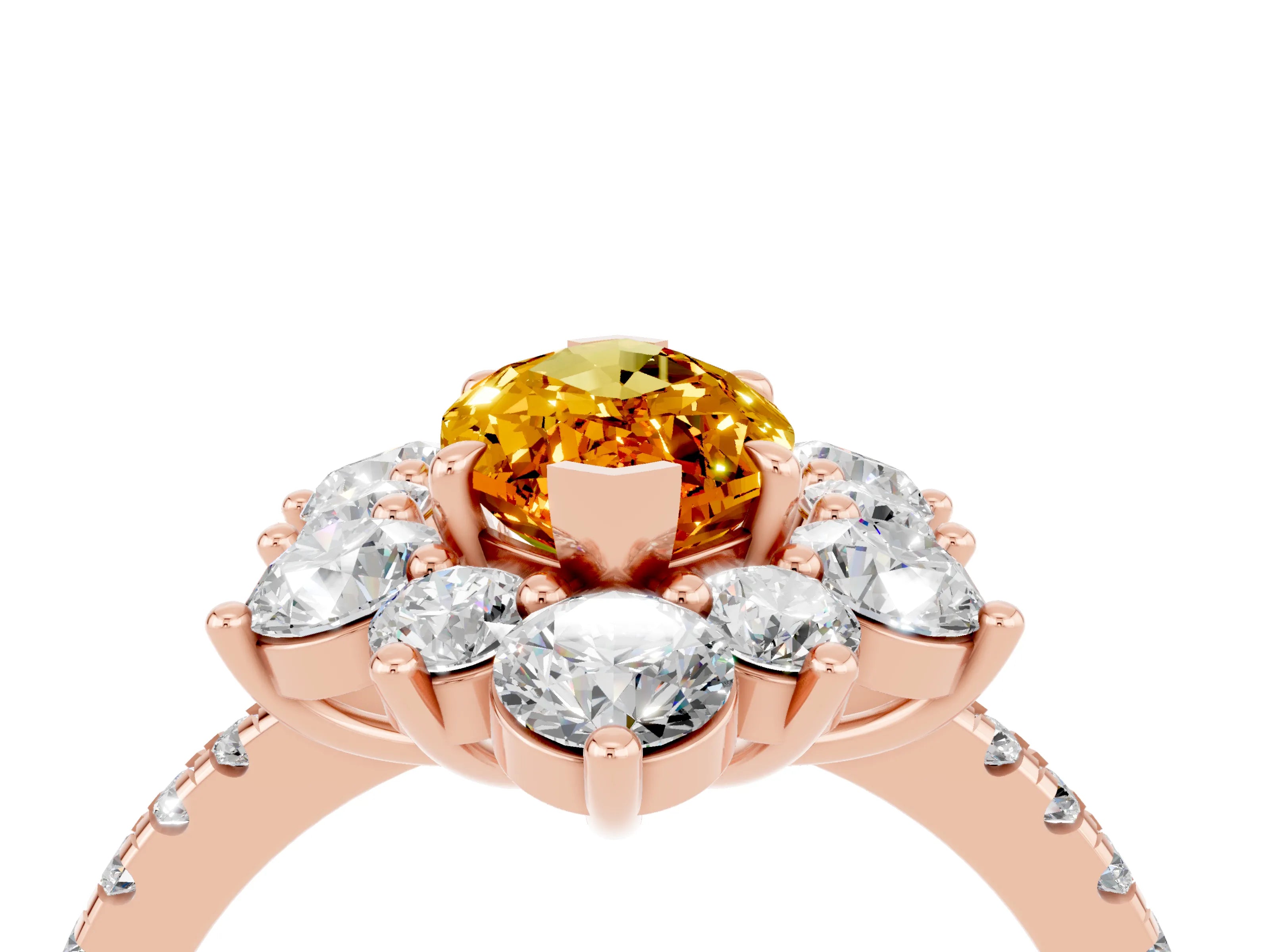 Rose gold Marquise Cut Cut Diamond Floral Halo Pave Band with Prong Setting_4