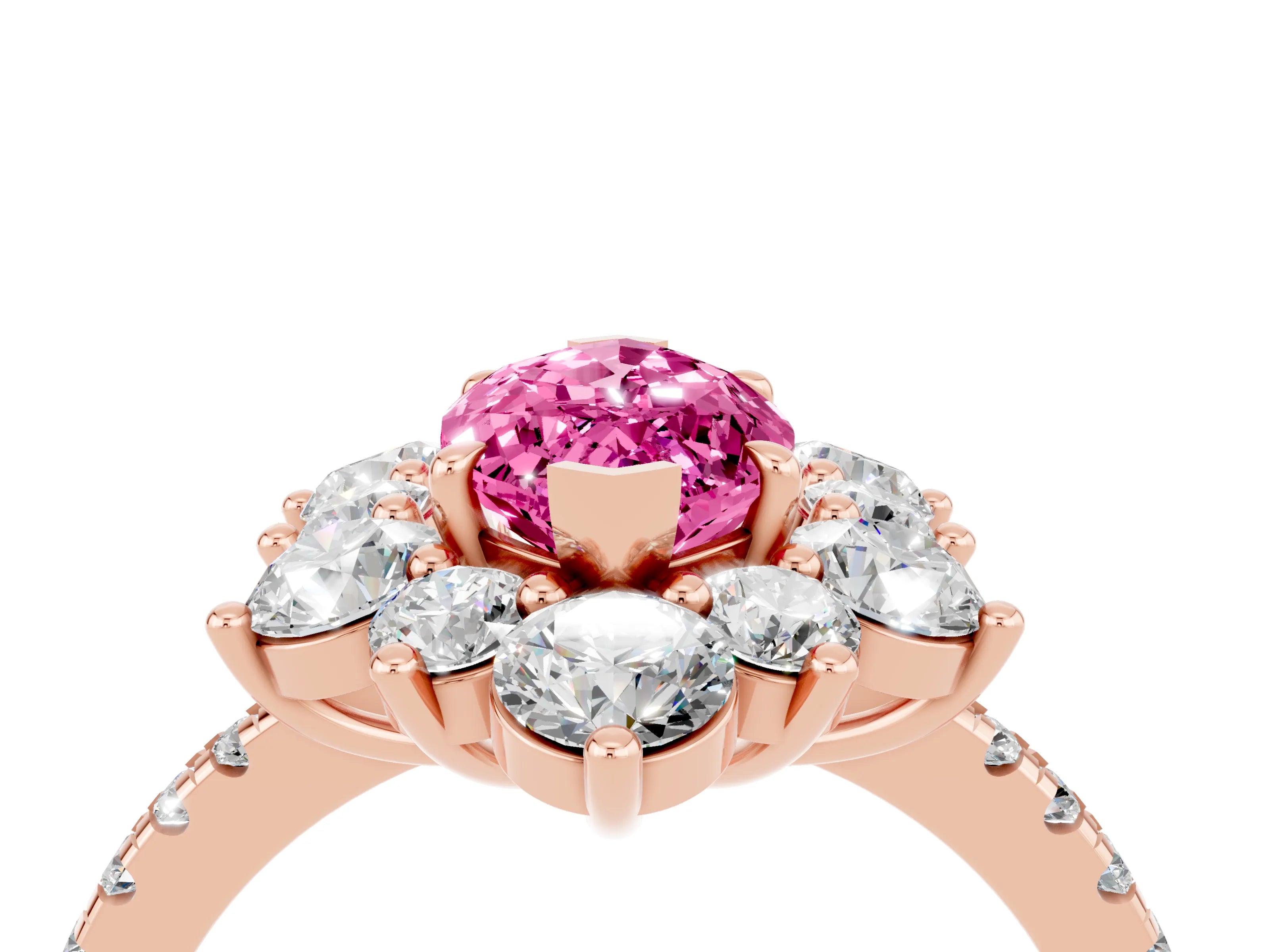 Rose gold Marquise Cut Cut Diamond Floral Halo Pave Band with Prong Setting_4