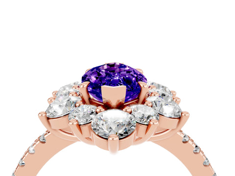 Rose gold Marquise Cut Cut Diamond Floral Halo Pave Band with Prong Setting_4