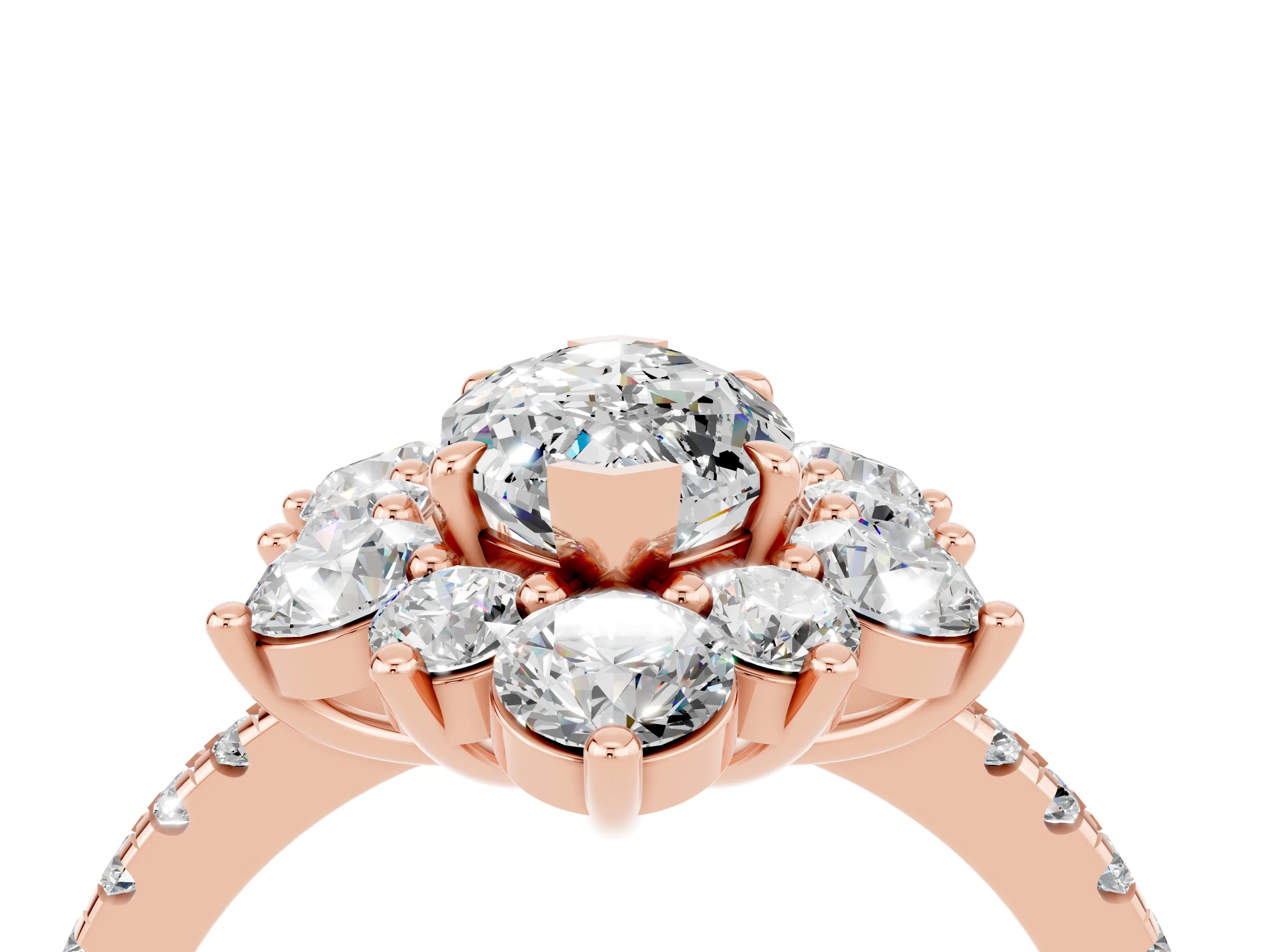 Rose gold Marquise Cut Cut Diamond Floral Halo Pave Band with Prong Setting_4