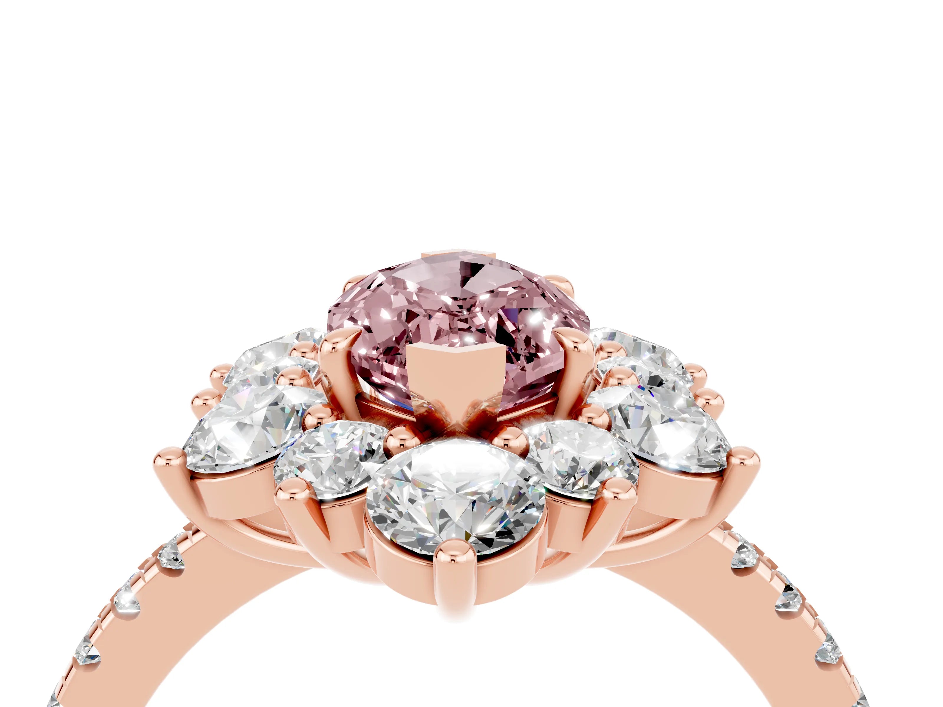 Rose gold Marquise Cut Cut Diamond Floral Halo Pave Band with Prong Setting_4